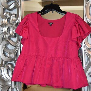 EXPRESS Square Neck Flutter Sleeve Peplum Babydoll Top Rasberry size M